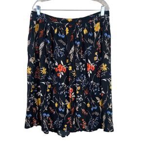Old Navy Skirt Women's Large Black Floral Knee Length Pleated Modest Flowy‎